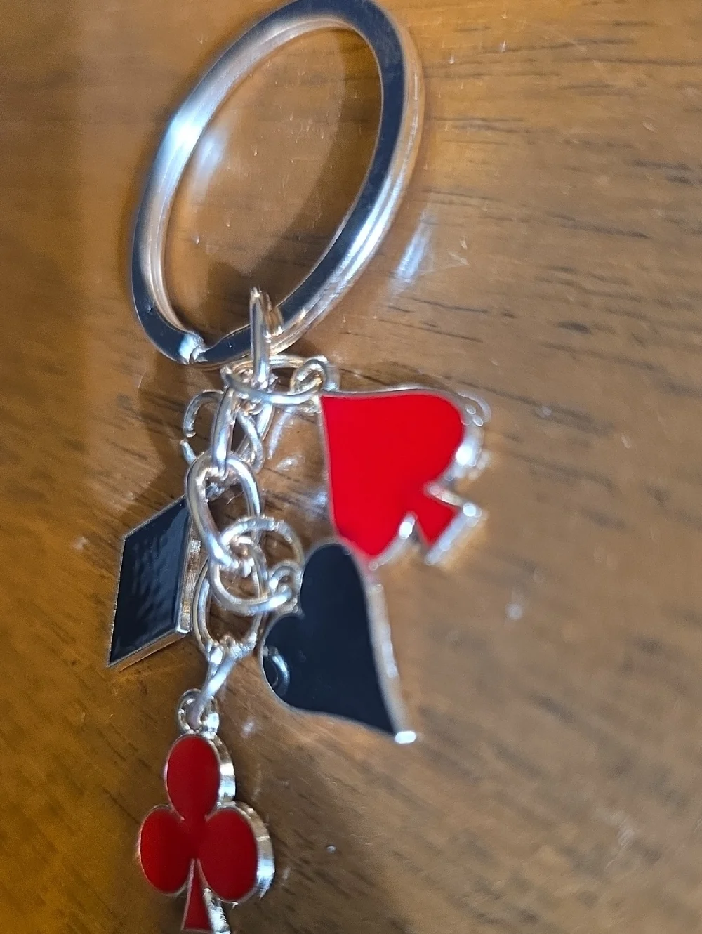 Gold Keyring with Red and Black Card Suit Charms - Women Accessories